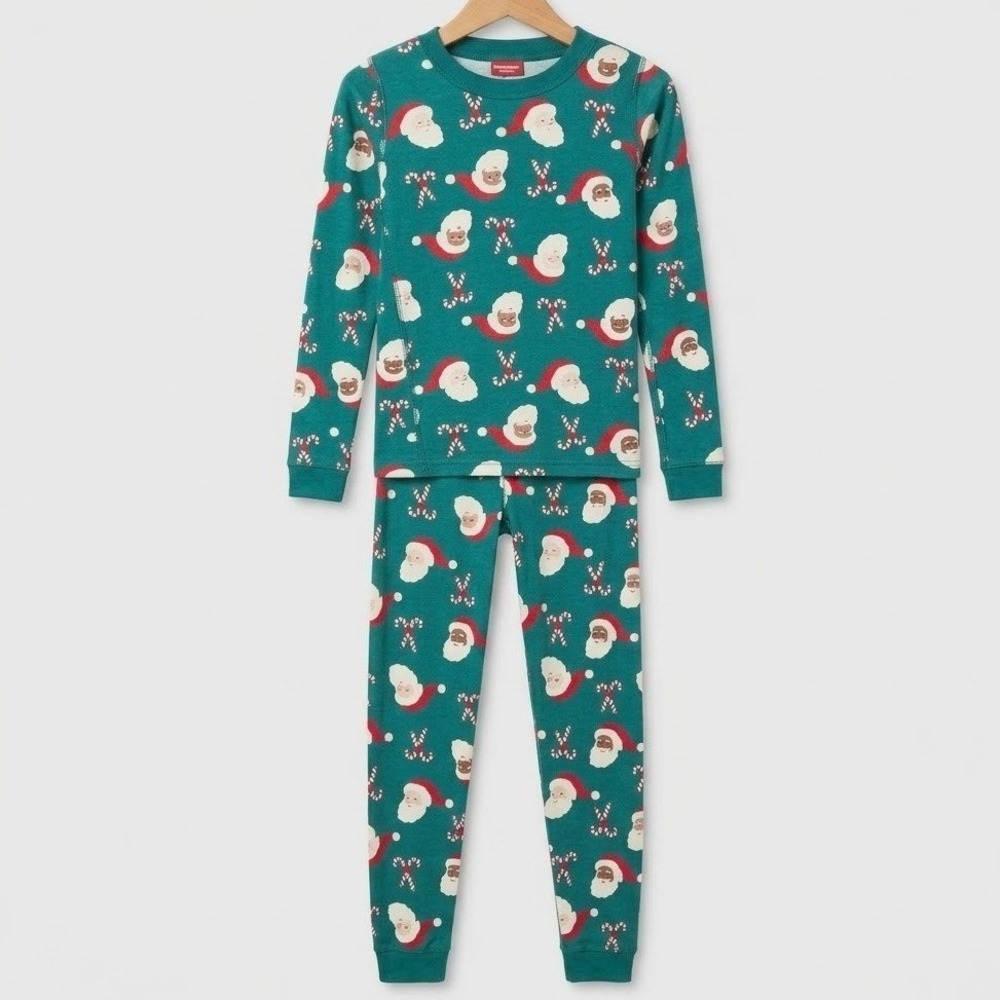 Hanna Andersson Pajama Set Unisex Kids 12 Green Santa Candy Cane Organic Cotton